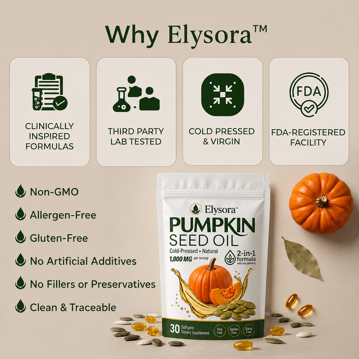 Elysora™ Pumpkin Seed Oil Softgels